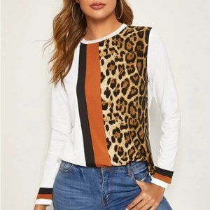 Womens leopard and stripe long sleeve top size S